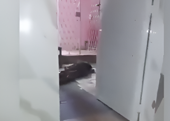 Frente a su propia casa.